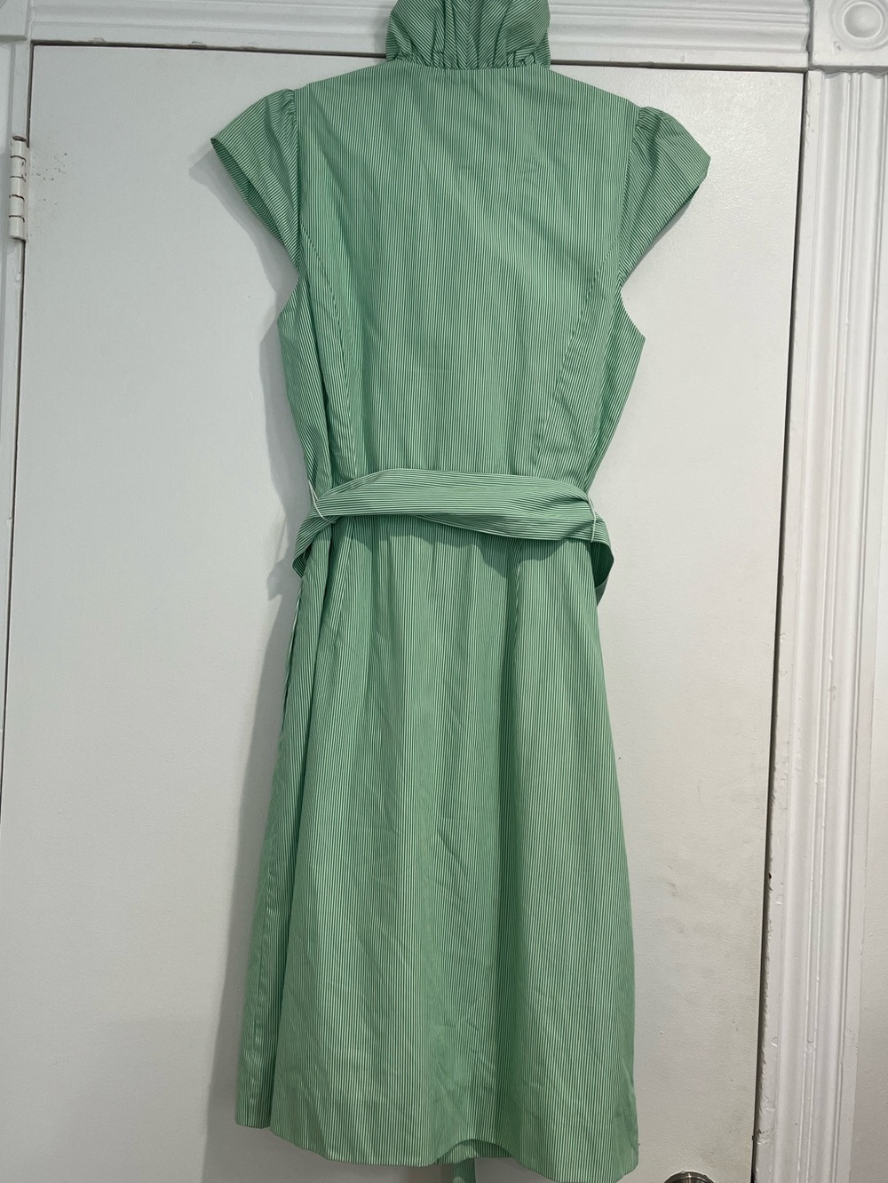 Elizabeth McKay Green & White Striped Ruffled Scotland Wrap Dress Sz. 6 NWT - Picture 4 of 11